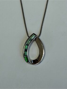 Lia Sophia Silver-Tone Green Crystal Teardrop Pendant Necklace